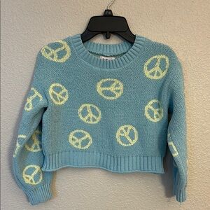 Peace Sign Blue Cropped Sweater for girls
